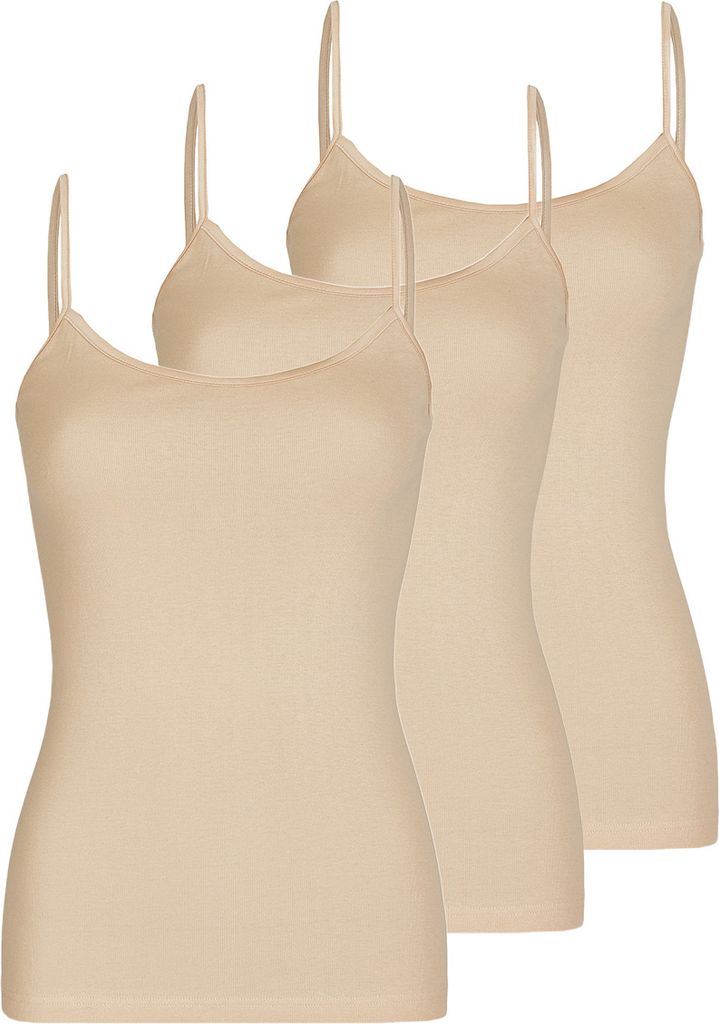 Nina von C. 3er Pack Daily Spaghetti Top Natürliche und strapazierfähige Baumwolle, Abschlüsse und Träger aus Feinsatin, Ohne Seitennähte