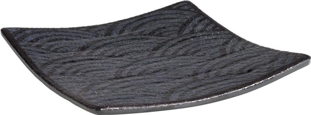 APS 84904 Tablett DARK WAVE, 14 x 14 cm, Höhe 2 cm, Melamin, schwarz/Wellendekor