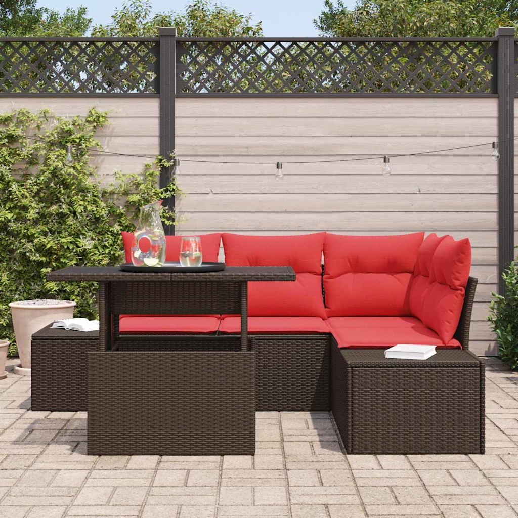Möbel Gartensofas Lounge Set - Braun - CLORIS Gartensofa-set mit Kissen 6 pcs - Braun und Rot Poly-Rattan,52.3 Kg - 988806