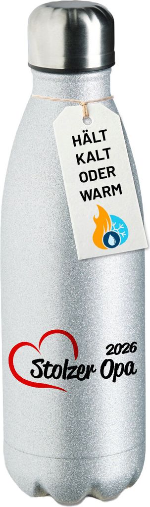 Huuraa Trinkflasche Stolzer Opa 2026 Herz 500ml Silver Edelstahl Wasserflasche Trinkflasche Geschenkidee