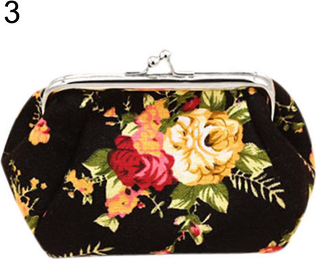 Damen Geldbörse Kartenetui Geldbörse Clutch Handtasche Tasche mit Blumendruck aus Canvas Rose-Rot