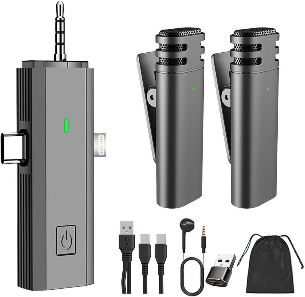 3-in-1 Lavalier Mikrofon Kabellos – 2 Sender, USB-C & Produktbild 