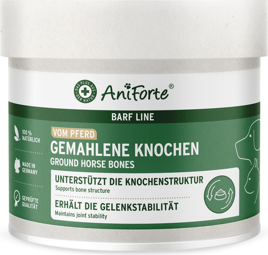 AniForte Gemahlene Knochen vom Pferd für Hunde & Katzen 500g - Natürliches Calcium für Knochen & Gelenke, reines Knochenmehl als Futter- & Barf ...