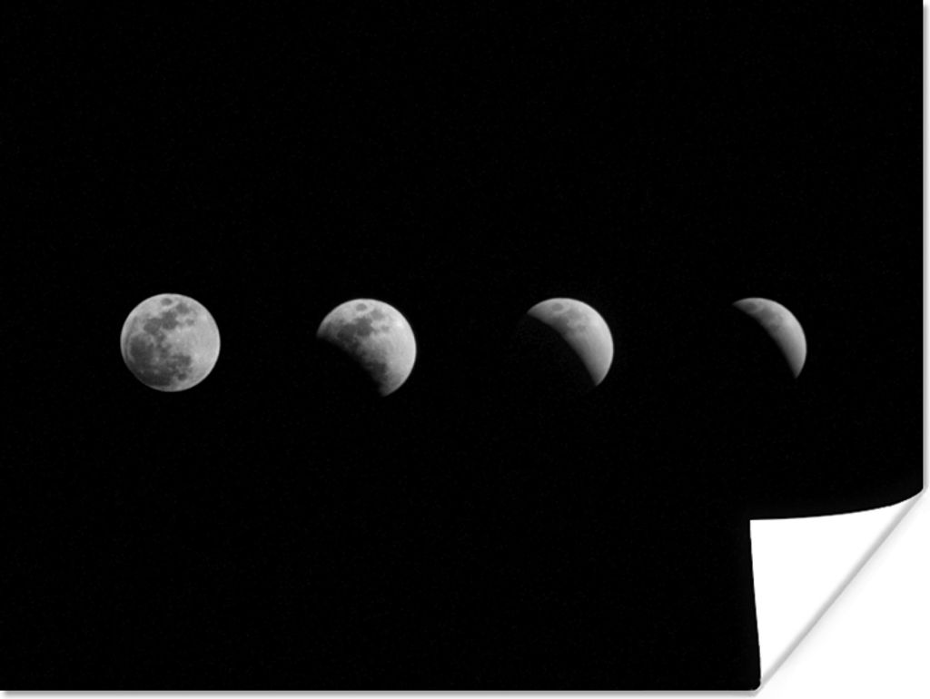 MuchoWow Poster Schwarz - Weiß - Mond - Mondphase - Weltraum 120x90 cm - Wandbild