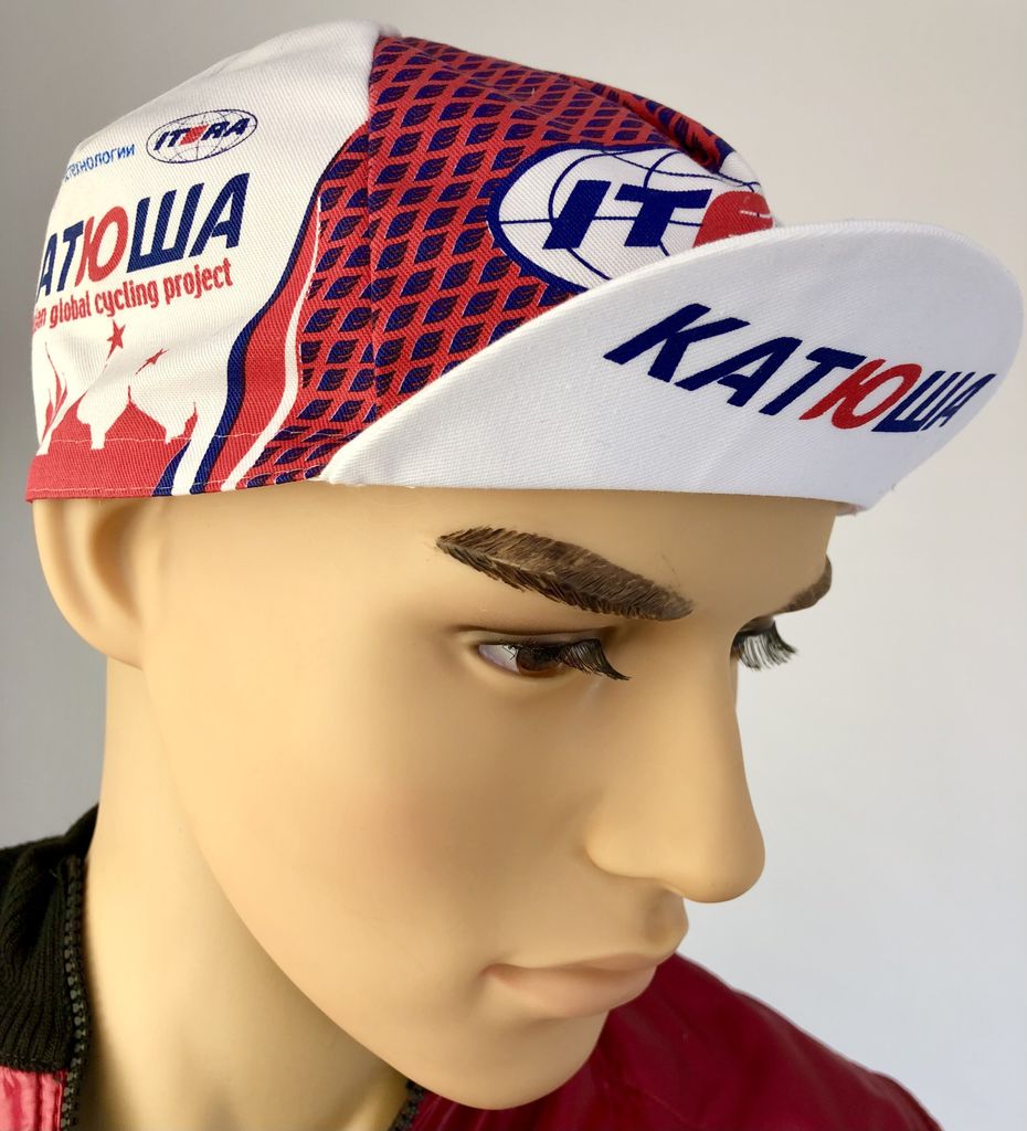 Retro Radsportmütze Team Katusha - Itera, rot / blau kariert