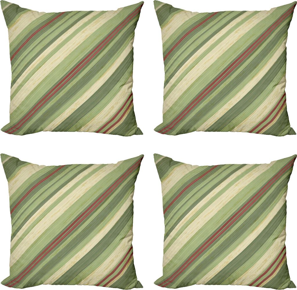 ABAKUHAUS Jahrgang Kissenbezug Set (4 Stück), Diagonale Streifen Grungy, Moderner Doppelseitiger Digitaldruck, 45 cm x 45 cm, Grün, Rot, Creme