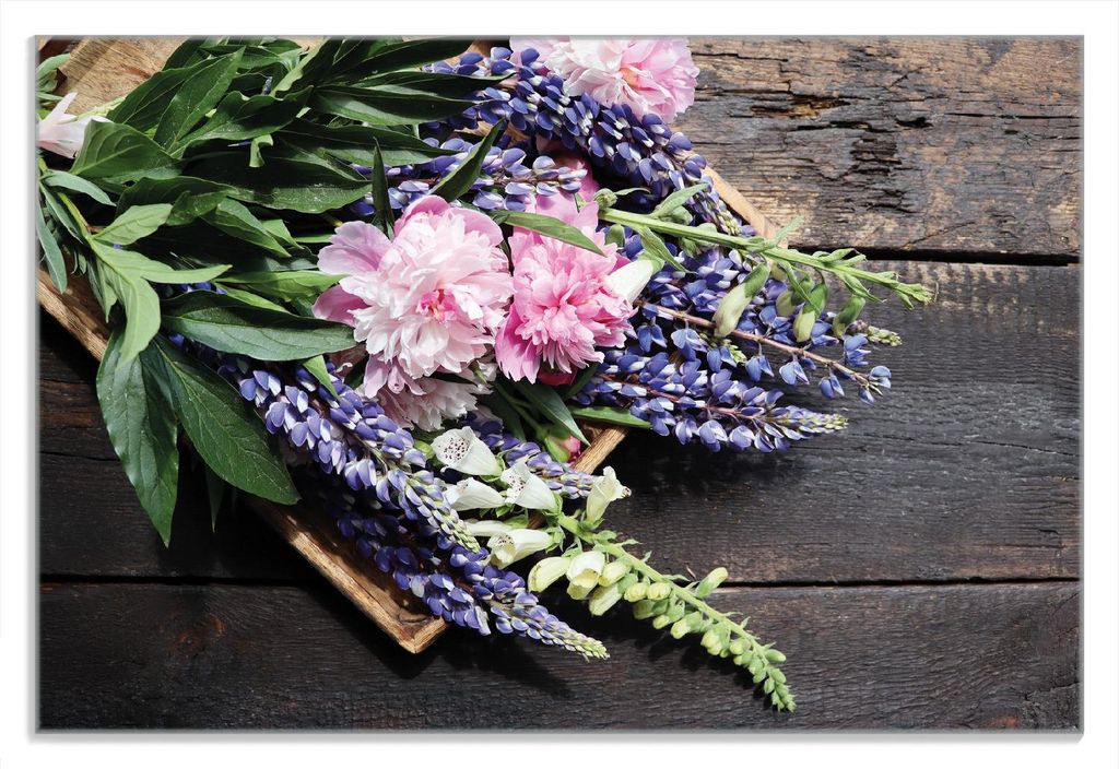 Wallario Frühstücksbrettchen aus Glas 20 x 30 cm mit rutschfesten Füßen, Motiv Stillleben mit Frühlingsblumen