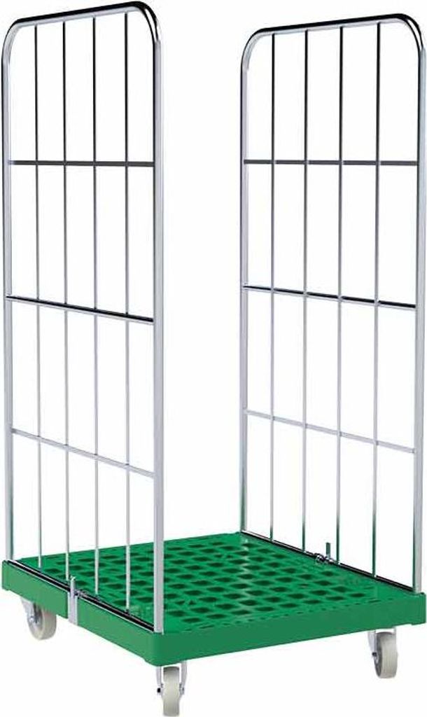 Rollbehälter 2-seitig, Rollplatte aus Kunststoff, 724 x 815 x 1.530 mm, 500 kg, Nutzhöhe 1.340 mm, Verkehrsgrün