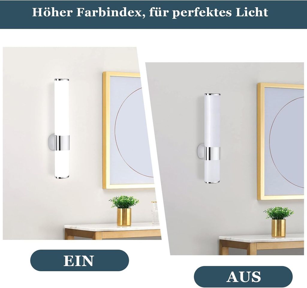 Lampada A Specchio LED 40 Cm – 9W, 6000K, IP44, Regolabile 180°, Montaggio A Parete, Per Bagno E Camere