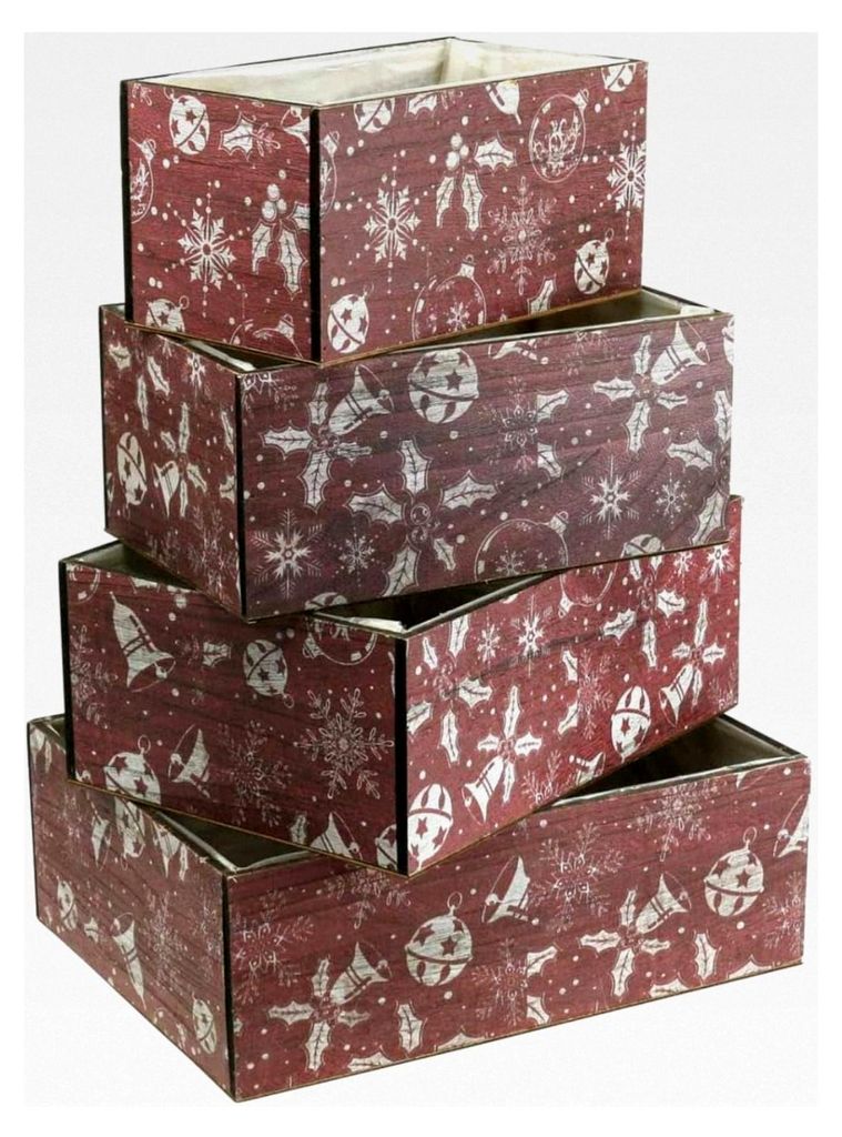 Weihnachtliches Blumenkasten-Set 4er Holz Rot Pflanzkästen mit Weihnachtsmotiven für Dekopflanzen