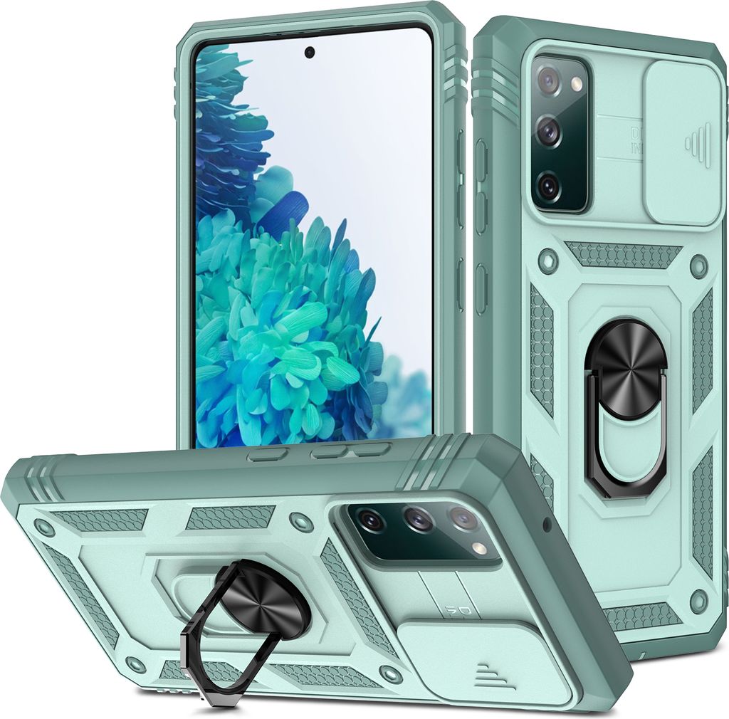 Galaxy S20 FE Hülle, Schiebe Kamera Schutz Robust Rüstung Stoßfest Schutzhülle mit Ringhalterung Ständer Kartenhalter für Samsung Galaxy S20 ...