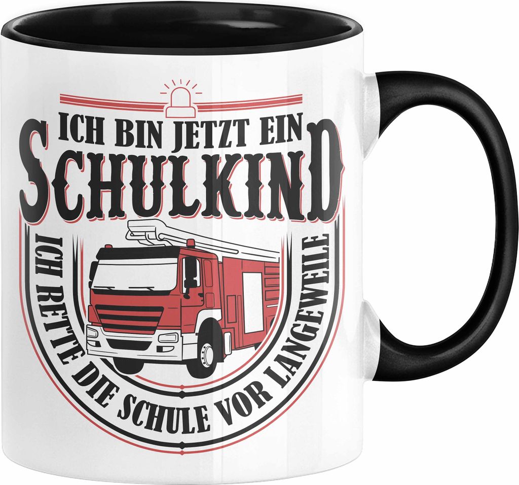 Einschulung Geschenk Jungs Tasse Ich Bin Jetzt Ein Schulkind Ich Rette Die Schule Vor Langeweiele 1. Schultag Geschenkidee (Schwarz)