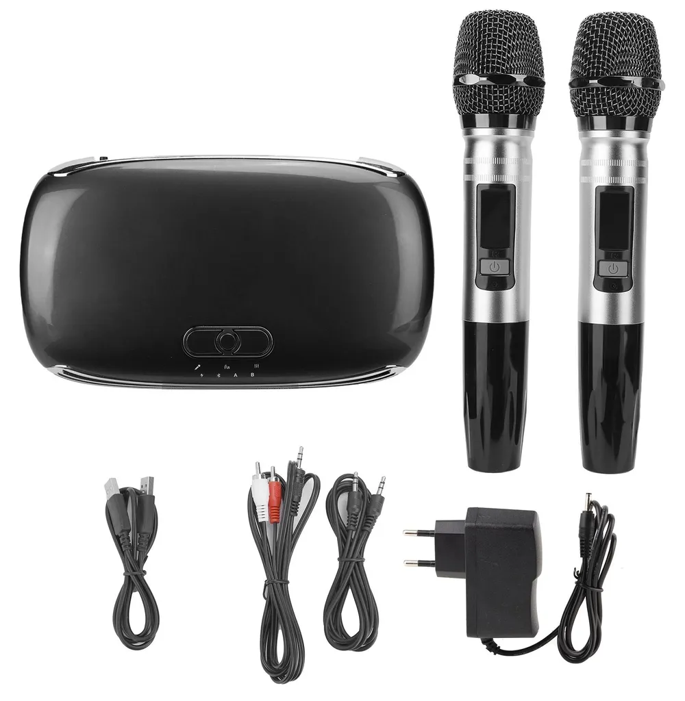 Machine à Karaoké K8 avec Double Micro Sans Fil et Carte Son USB Noire