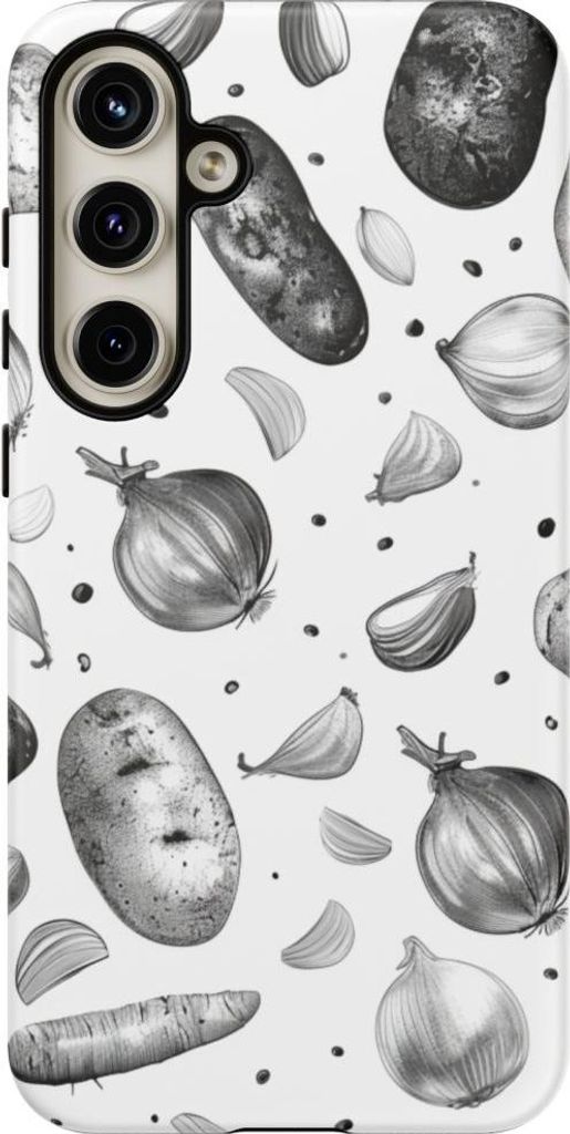 Schwarz-weißes Gemüsemuster – Hülle Kompatibel mit Samsung Galaxy S24 Plus