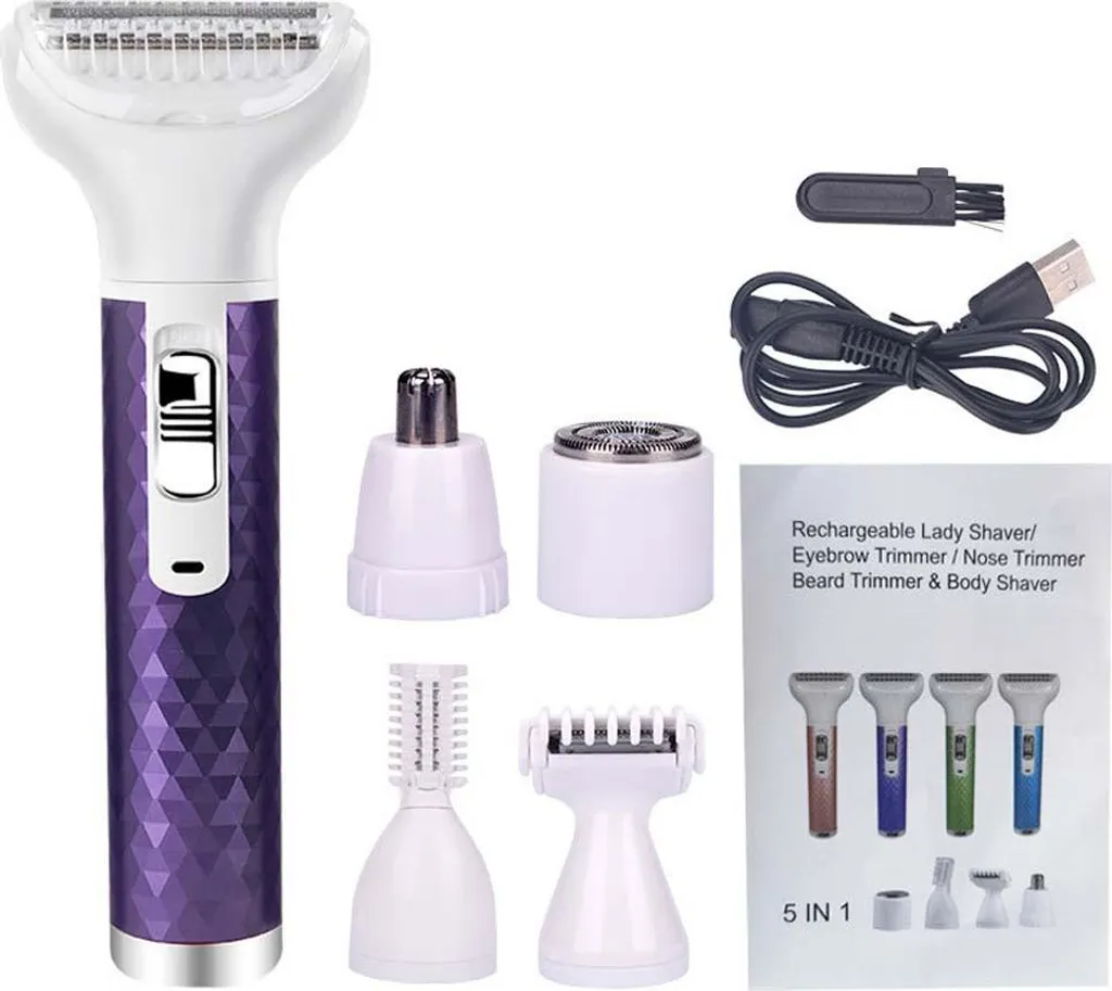 Rasoio da Viaggio Donna 5 in 1 Viola | Kit USB per Viaggi e Vacanze