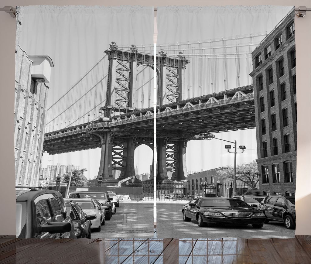 ABAKUHAUS Stadt Rustikaler Gardine, Brooklyn New York City Foto, Schlafzimmer Kräuselband Vorhang mit Schlaufen und Haken, 280 x 225 cm, Anthrazit...