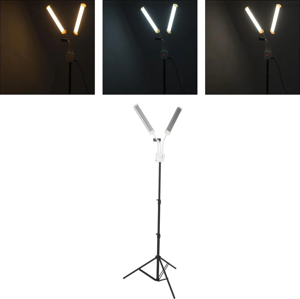 Éclairage de maquillage LED pliable avec bras doubles et support tel - 4