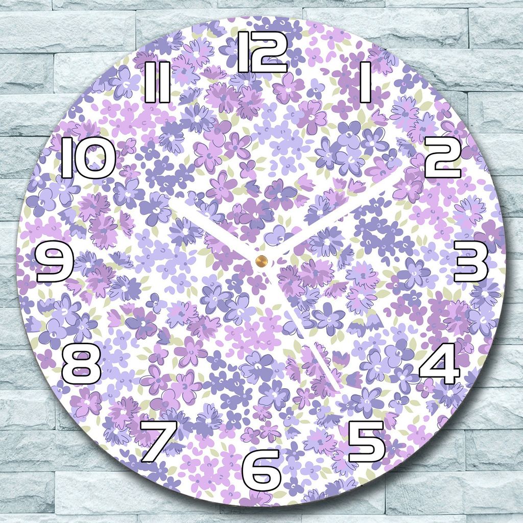 Wanduhr aus Glas Rund fi 30 Blumig rosa und blau Quarz Deko Schlafzimmer Büro