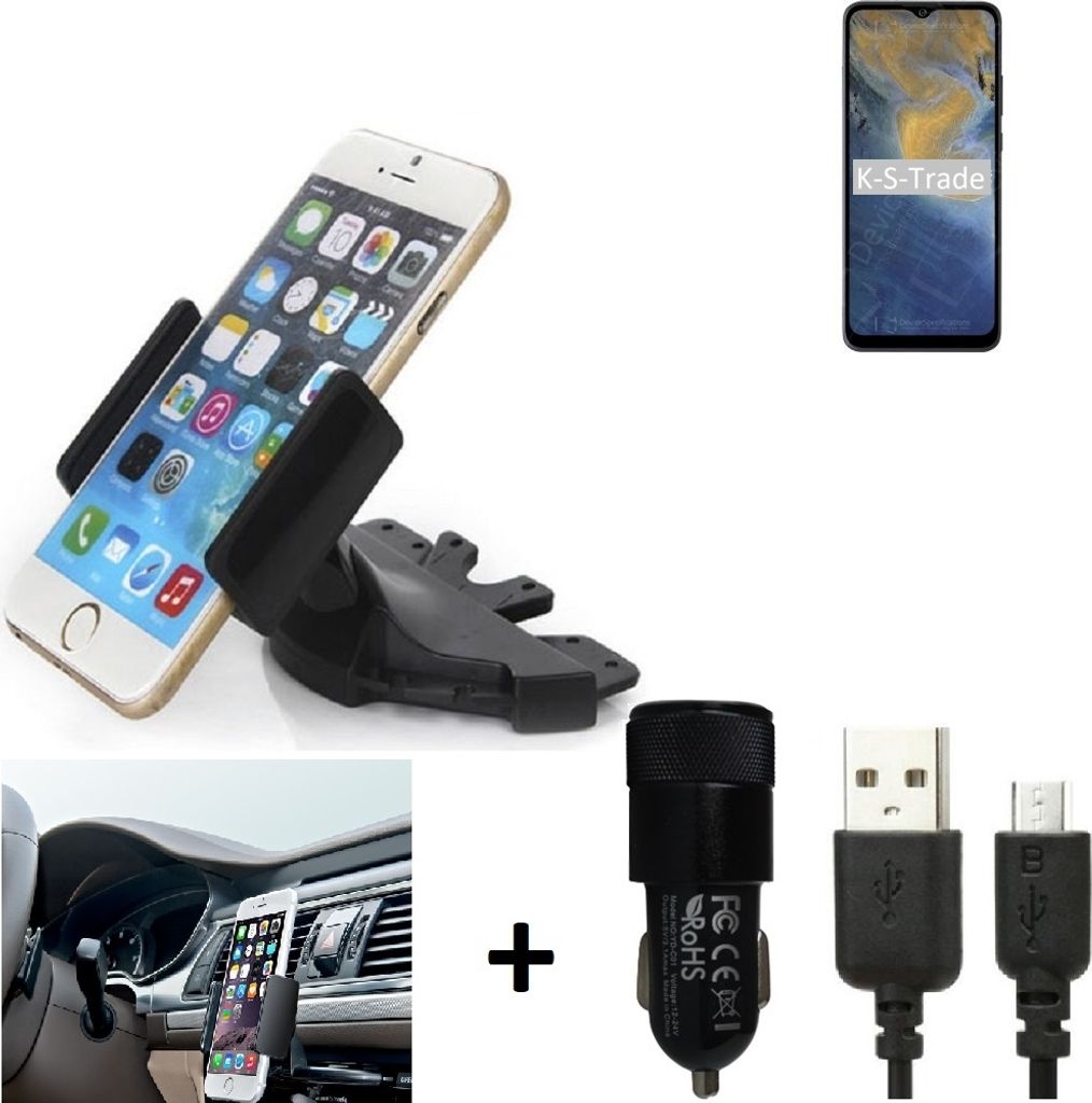 TOP SET K-S-Trade Autohalterung kompatibel mit ZTE Blade A51 CD Schlitz Halterung KFZ-Halter Radio Handy Halterung 360° drehbar DVD-Schacht inkl.