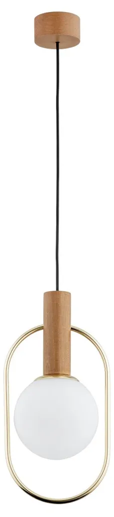 Suspension design bois clair et doré MODI 100cm finition blanc mat