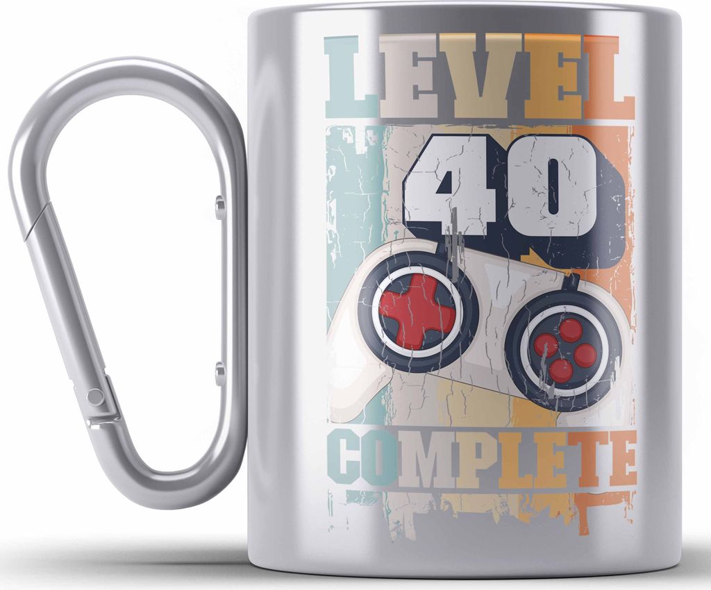 Trendation - 40. Geburtstag Edelstahl Tasse Karabiner Mann Geschenk 40er Geschenkidee 40 Mutter Vater Männer Lustig Geschenke Gamer (Silber)
