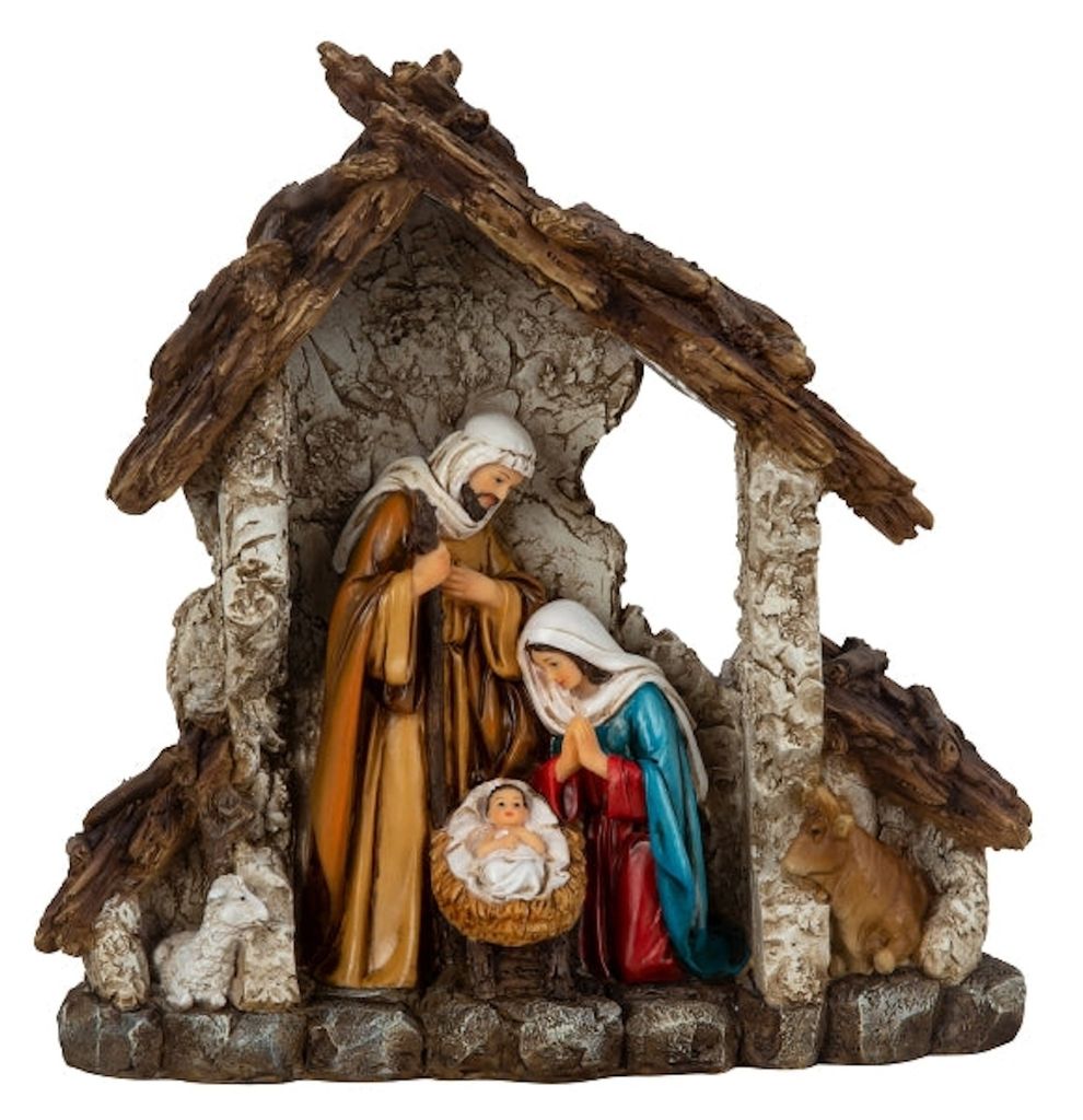 Krippenhaus mit LED Beleuchtung 23cm Polyresin Weihnachtsdeko