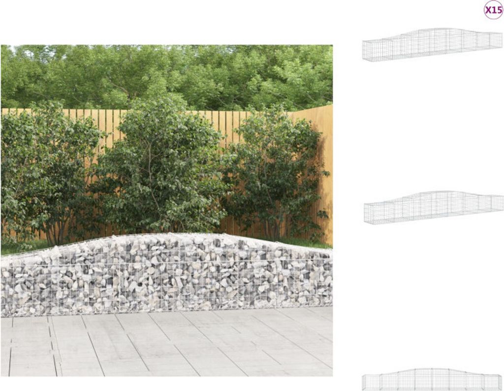 vidaXL Gabionen mit Hochbogen 15 Stk. 400x50x40/60cm Verzinktes Eisen - Blumentöpfe & Pflanzgefäße