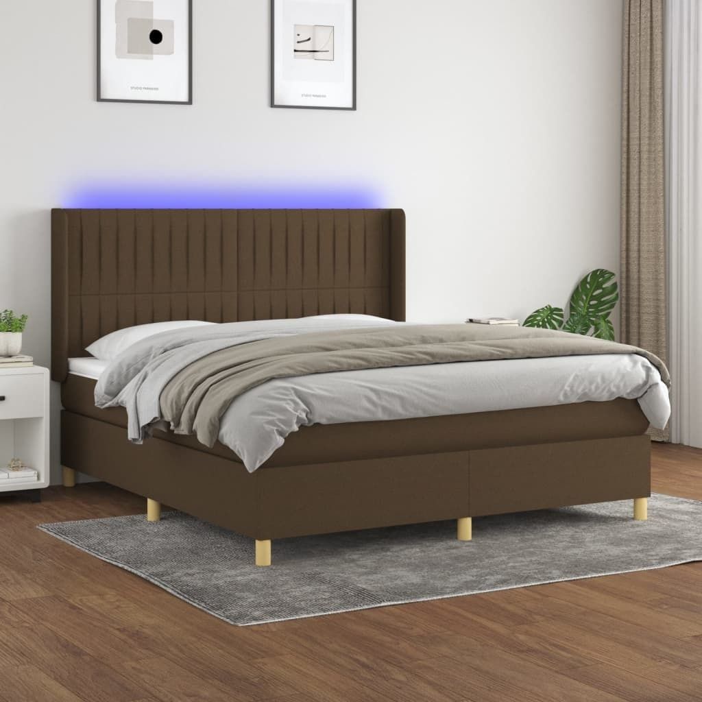 Maison Exclusive - Boxspringbett mit Matratze & LED Dunkelbraun 180x200 cm Stoff