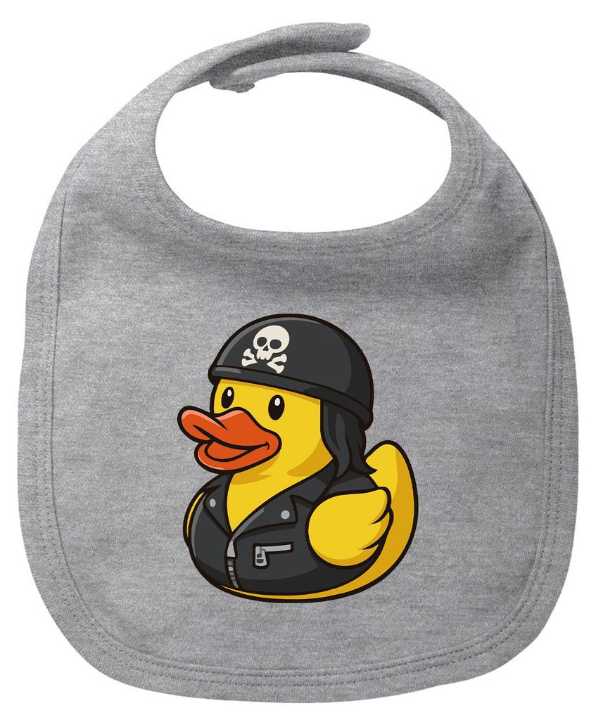 Huuraa Baby Lätzchen Quietscheente Biker Gummiente Rocker Heather Grey Klettverschluss Baumwolle Latz Geschenkidee