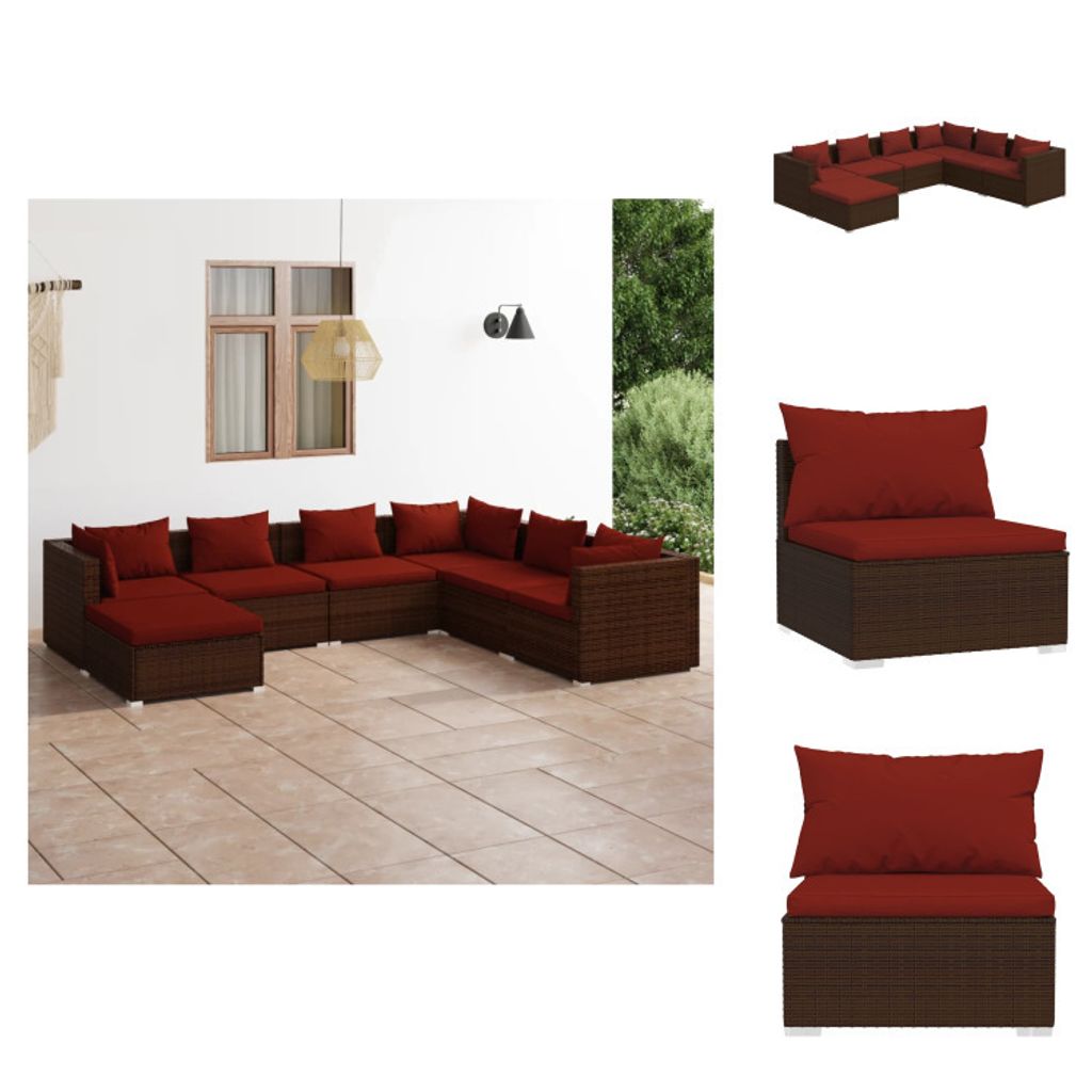 vidaXL 7-tlg. Garten-Lounge-Set mit Kissen Poly Rattan Braun - Gartenmöbel-Sets