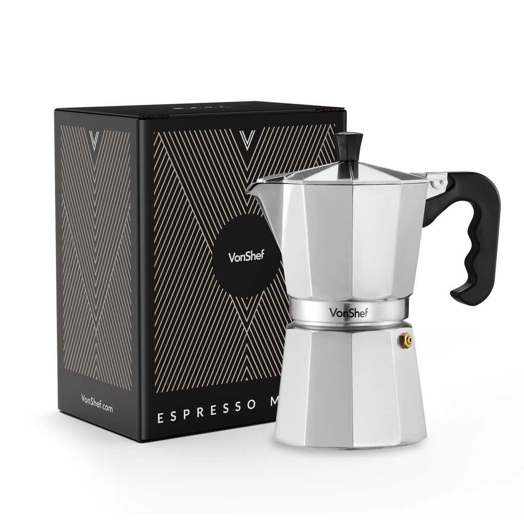 VonShef 6 Tassen Espressokocher für den Herd, 300 ml Mokka Kanne aus Aluminium