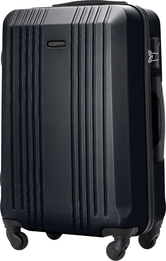 A dark gray suitcase is shown from the front.