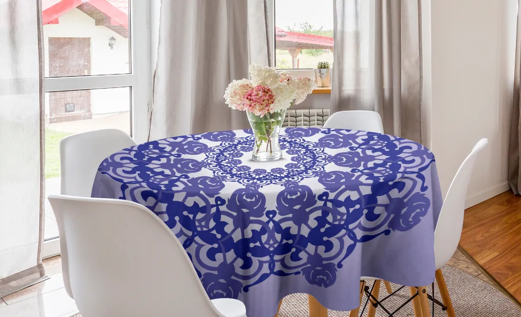 Tovaglia Rettangolare ABAKUHAUS In Poliestere Con Stampa Fiori E Farfalle - Viola E Bianco, 140x200 Cm, Impermeabile E Antimacchia