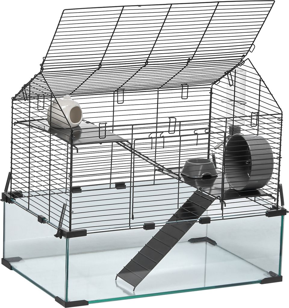 SucceBuy Hamsterkäfig, 360° transparenter Sicht-Hamsterlebensraum, 22,8 x 15 x 21,3 Zoll, belüfteter Kleintierkäfig mit Wasserflasche für Ratt...