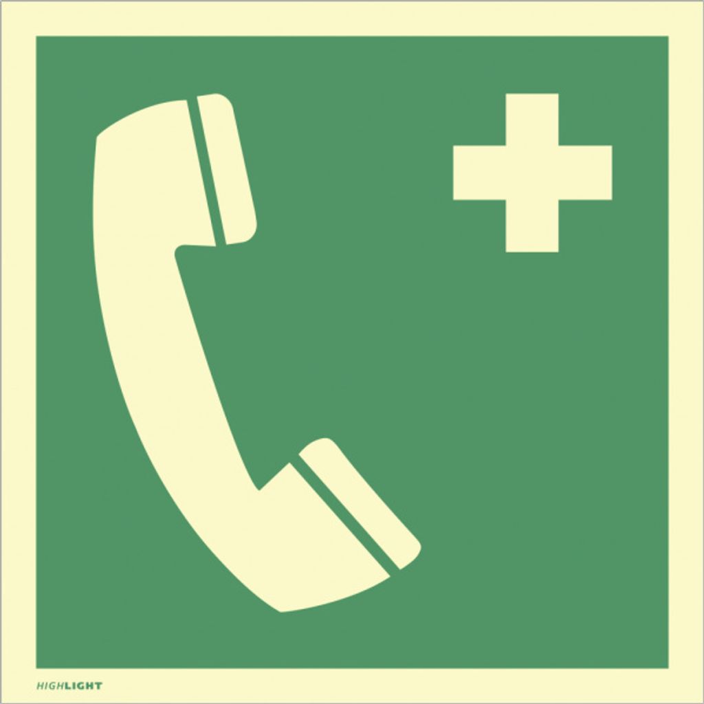 Dreifke Schild Notruftelefon, ISO 7010, Kunststoff, langnachleuchtend, 160-m...