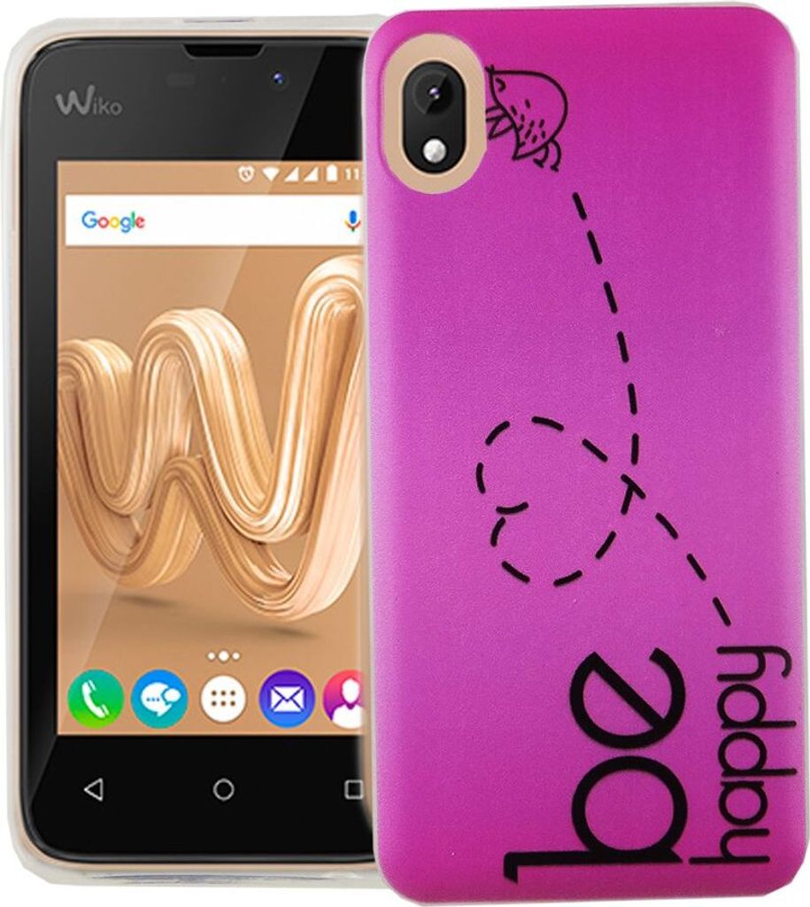 Handy Hülle für Wiko Sunny Max Cover Case Schutz Tasche Motiv Slim Silikon TPU Be Happy Pink