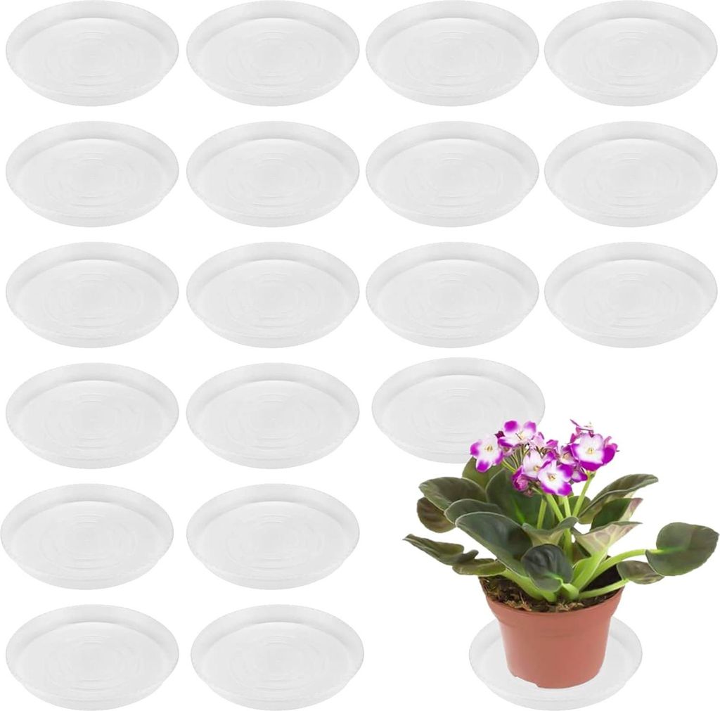 MUKLEI 20 Stück 25 cm klare Pflanzenschalen, Kunststoff-Pflanzenuntersetzer, Pflanzenschalen Blumentopf Tropfschalen für Zimmerpflanzen