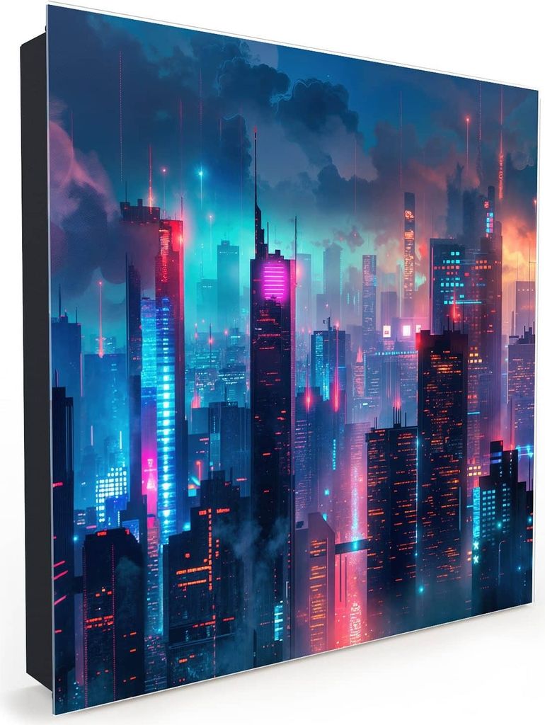 Nachbildung-Schlüsselkasten, Magnetpinnwand und Memoboard mit Glasfront Motiv Zukunftsstadt
