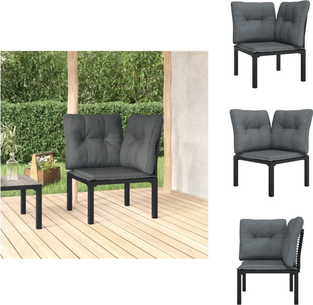 vidaXL Sedia da giardino ad angolo con cuscini in poly rattan nero e grigio - Elementi per divani da giardino