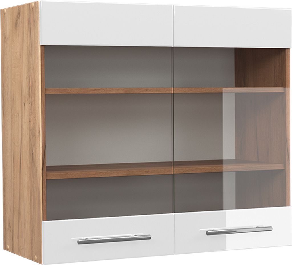 Küchenglasschrank Vicco Fame-Line Weiß Hochglanz 80 cm, Produktbild 
