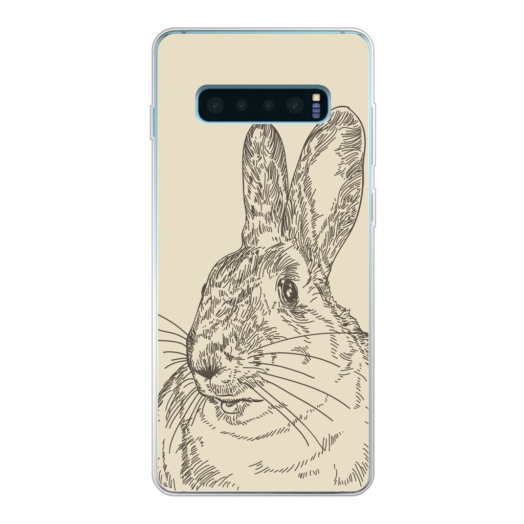 MuchoWow Handyhülle Schutzhülle Hülle für Samsung Galaxy S10 Lite Vintage-Illustration eines Kaninchens Silikon Softcase Handy Hülle - Schutz
