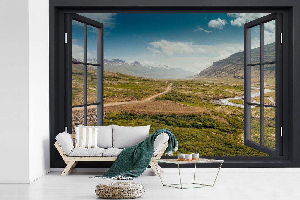 MuchoWow Fototapete für Wohnzimmer oder Schlafzimmer Wandtapete Vinyl Motivtapete Aussicht - Berg - Weg - 420x280 cm - Zimmer für Kinder