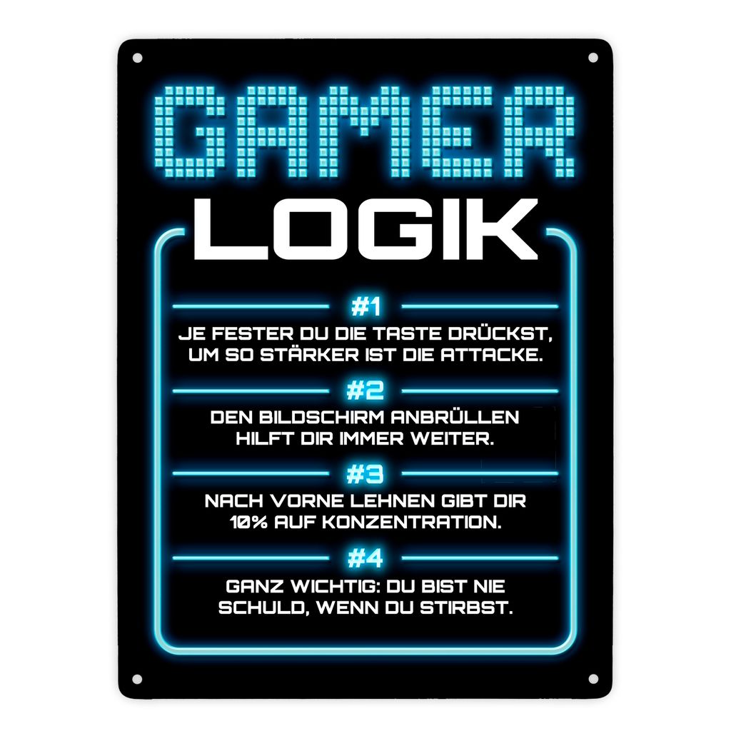 Gamer Logik Metallschild XXL in 28x38 cm in blau