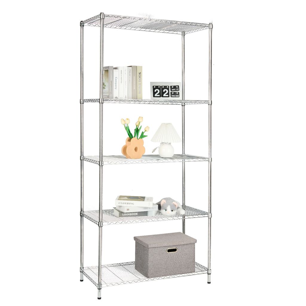 Gitterregal Everest robuste Lagerlösung mit modernem Design verchromt 5 Böden 90 x 45 x 200 cm