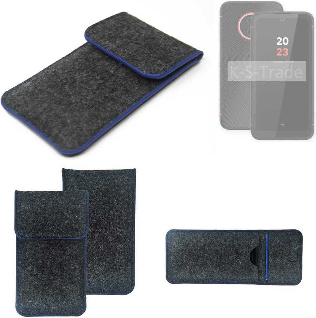 K-S-Trade Handy-Hülle Schutz-Hülle kompatibel mit Volla Phone X23 Filztasche Pouch Tasche Case Sleeve Filzhülle dunkelgrau, blauer Rand