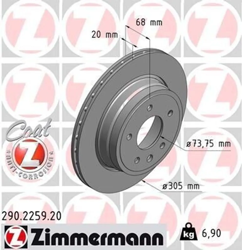 Remplacement Disque de Frein Zimmermann 290.2259.20 pour Jaguar XK