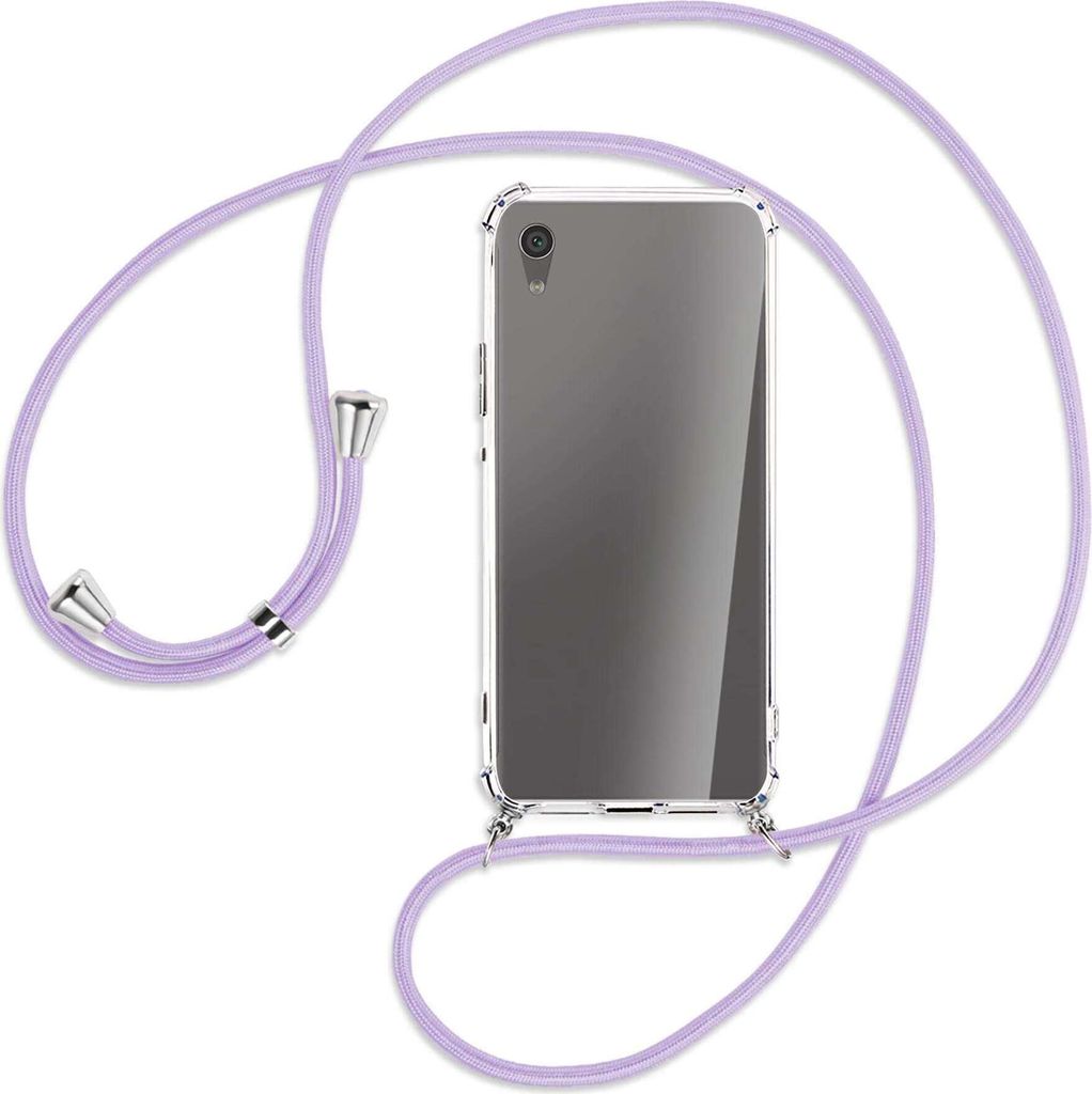 Handykette Backcover-Schutzhülle mit Band (Metall silberfarben) für Sony Xperia XA1 Ultra - violett
