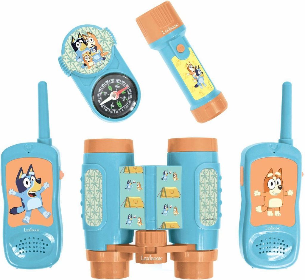 Bluey-Abenteurer-Set mit Walkie-Talkies (Reichweite 120 m), Fernglas und Kompass
