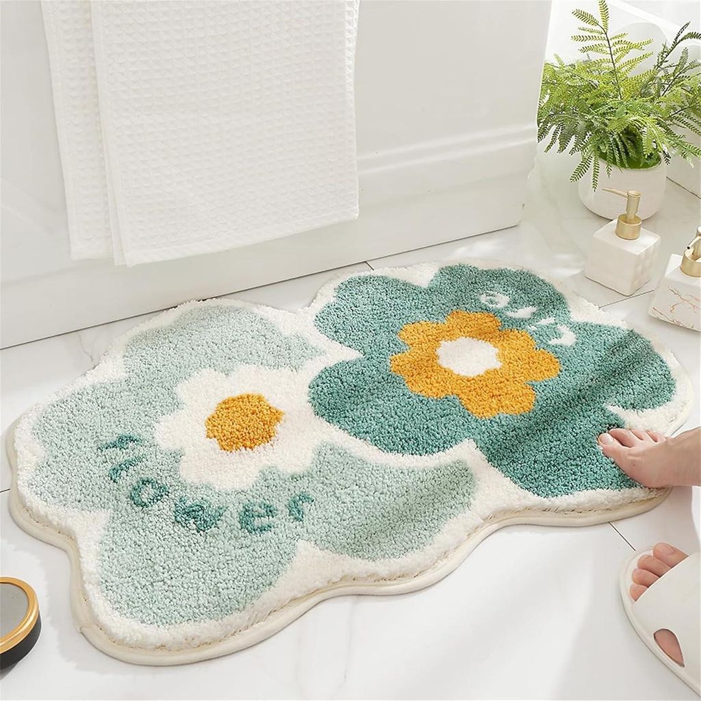 50 x 80 cm große Badematte aus weicher Mikrofaser, Zwillingsblumenmuster, saugfähig – waschbar