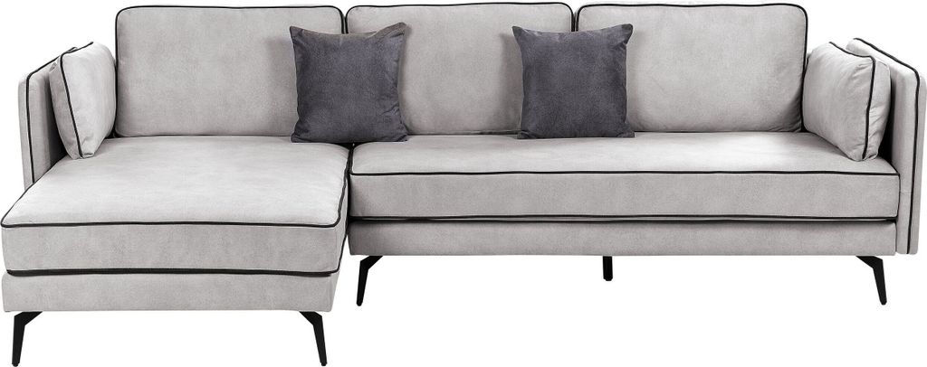 BELIANI Ecksofa Hellgrau Samt L-Förmig 3-Sitzer Sofa Rechtsseitig mit Losen Kissen Schwarzen Metallfüßen Modern Wohnzimmer Wohnecke Sitzecke Möbel